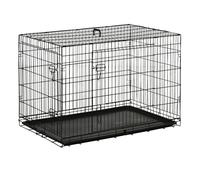 PawHut Transportín de Perro de 2 Puertas Jaula de Alambre para Perros Plegable con Asa Acero 106x71x76cm Negro Aosom España