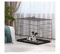 PawHut Transportín de Perro de 2 Puertas Jaula de Alambre para Perros Plegable con Asa Acero 92x57x62,5 cm Negro Aosom España