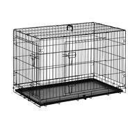 PawHut Transportín de Perro de 2 Puertas Jaula de Alambre para Perros Plegable con Asa Acero 92x57x62,5 cm Negro Aosom España