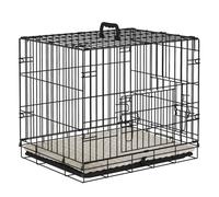 PawHut Jaula para Perros Plegable Jaula para Perros Pequeños con Cojín 2 Puertas Bandeja Extraíble y Marco de Alambre Metálico 60x40x50 cm Negro y Beige