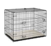 PawHut Jaula para Perros Plegable, Jaula para Perros Pequeños con Cojín, 2 Puertas, Bandeja Extraíble y Marco de Alambre Metálico, 75x48,5x53 cm, Negro y Beige