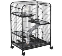 PawHut Jaula para Roedores con Ruedas 3 Plataformas Bandeja Extraíble Comedero Bebedero 64x43,5x93 cm Negro Aosom España