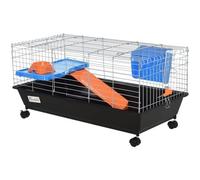 PawHut Jaula para Roedores Pequeños con Ruedas con Comedero Bebedero Rampa y Techo Abrible 89x44x43 cm Negro Aosom España