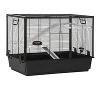 PawHut Jaula Pequeña para Roedores 80x48x58 cm Jaula para Hámster con 2 Puertas 2 Rampas 2 Plataformas Comedero y 2 Asas Portátil para Cobayas Ratoncillos Negro