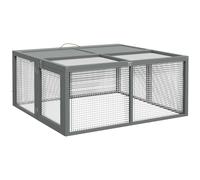 PawHut Jaula plegable para conejos de exterior con techo solar completo, jaula de madera resistente para conejos de interior con asa, parque para conejos Gris