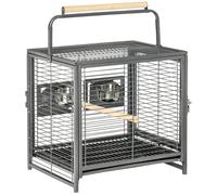 PawHut Jaula Portátil para Pájaros con 2 Perchas de Madera 2 Comederos Bandeja Extraíble 48x38x47,8 cm Ideal para Viajes Negro Aosom España