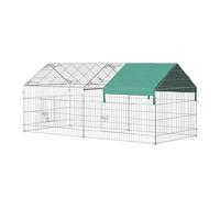 PawHut Jaula Recinto para Animales Pequeños 220x103x103 cm Jaula para Conejos Corral con 2 Puertas y Protección contra Solar para Conejo Gallinas Patos Exterior Jardín Patio Plata y Verde