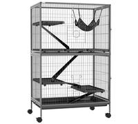 PawHut Jaulas para Hámsters Chinchillas Hurones con Ruedas Rampas Hamaca y Bandeja Extraíble 80x52x128 cm Gris Aosom España