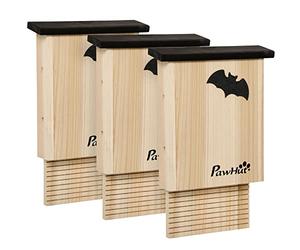 PawHut Juego de 3 Cajas para Murciélagos, Casa Nido para Colgar en Verano e Invierno, Madera de Abeto, 25 x 6 x 37,5 cm, Naturaleza