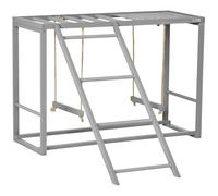 PawHut Juego de Actividades para Pollos con Columpio, Accesorio de Madera para Gallinero con Múltiples Perchas para Pollos y Escalera para Gallinas para 3-4 Pollos, Gris