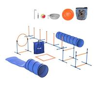 PawHut Juego de agilidad para perros, 11 piezas, equipo de agilidad para perros con 2 túneles, altura ajustable, anillo de salto y obstáculos, barras de slalom, caja de transporte, juego de obstáculos