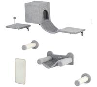 PawHut Juego de Escalada para Gatos de Pared de 6 Piezas con Condominio Plataforma Hamaca Escaleras y Tabla de Rascar Gris