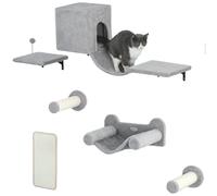 PawHut Juego de Pared de Escalada para Gatos Condominio 6 Piezas Gris