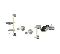 PawHut Juego de Estanterías para Gatos de 4 Piezas Rascador de Pared para Gatos con Hamaca Postes Rascadores Escalera Blanda Bola Plataformas para Saltar Gris y Beige