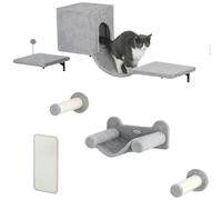 PawHut Juego de Escalada para Gatos de Pared de 6 Piezas con Condominio Plataforma Hamaca Escaleras y Tabla de Rascar Gris 106x30x30.5 cm
