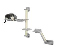 PawHut Juego de Pared de Escalada para Gatos de 3 Piezas con Hamaca Rampa con Rascador Plataforma en Forma de Nube Gris