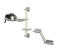 PawHut Juego de Pared de Escalada para Gatos de 3 Piezas, Estanterías de Pared para Gatos con Hamaca, Rampa con Rascador, Plataforma en Forma de Nube para Saltar, Gris