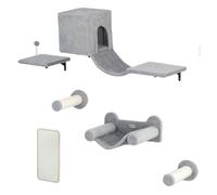 PawHut Juego de Pared de Escalada para Gatos de 6 Piezas Estanterías para Gatos con Condominio Plataforma Hamaca Escaleras Percha Tabla Rascador Poste de Sisal Bola de Juguete Gris
