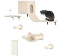 PawHut Juego de Pared de Escalada para Gatos de 6 Piezas Estanterías para Gatos con Condominio Plataforma Hamaca Escaleras Percha Tabla Rascador Poste de Sisal Bola de Juguete Beige