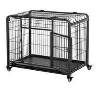 PawHut Kennel - Jaula para perros plegable de doble puerta con bloqueo, caja para perros con 4 ruedas con freno y fondo extraíble, 94 x 58 x 69,5 cm, gris oscuro