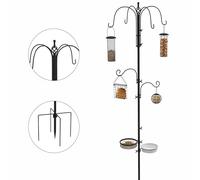 Pawhut Kit Estación Alimentación Aves Silvestres, Poste 6 Ganchos, Negro