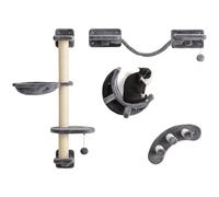 PawHut Kletterwandm Katzen, 4-teiliges Katzenwandmöbel Set mit Hängematte, Katzenbrücke, Plattformen, Hängeball und Kratzsäule zum Klettern, Spielen und Schlafen bis 5 kg, Dunkelgrau