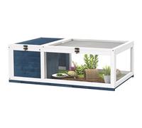 PawHut Maison pour tortues de terre avec espace modulable - habitat 2 zones, toit ouvrable - enclos et cage en bois intérieur extérieur pour reptiles, 91x60,5x32cm, bleu