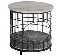 PawHut Mesa Auxiliar Cama para Gatos con 1 Orificio Estante Superior Cojín Desmontable y Lavable Marco de Acero para Salón 40x40x40 cm Negro y Gris