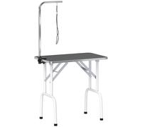 PawHut Mesa de aseo para perros con correa, plegable, patas de acero, superficie antideslizante, 81x48,5x80 cm, Negro