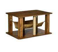 PawHut Mesa de Centro Hamaca para Gatos con 2 Postes Rascadores de Yute y Estante Inferior de Almacenaje 79x59x45,5 cm Marrón