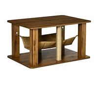 PawHut Mesa de Centro Hamaca para Gatos con 2 Postes Rascadores de Yute y Estante Inferior de Almacenaje 79x59x45,5 cm Marrón
