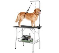 PawHut mesa de peluquería canina, mesa de recorte ajustable en altura para perros, mesa de recorte plegable, mesa de peluquería canina con cesta de malla, eslingas, para secar el pelo, cortar el pelo,