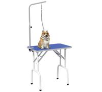 PawHut Mesa de Peluquería Canina Plegable Mesa de Aseo 81x48,5x80 cm Azul | Encimera Antideslizante, Brazo de Acero Inoxidable Ajustable, para Perros y Gatos