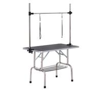 Pawhut mesa de peluquería canina plegable, mesa de aseo con cesta de rejilla metálica, encimera antideslizante, barra de acero inoxidable ajustable, para perros, gatos, 107x60x164 cm, negro