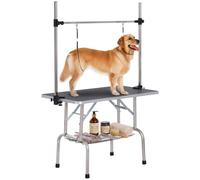 PawHut Mesa de Peluquería Canina Plegable Perros/Gatos 107x60x164 cm Negro | Mesa de Aseo con Cesta de Rejilla Metálica, Encimera Antideslizante, Barra de Acero Inoxidable Ajustable