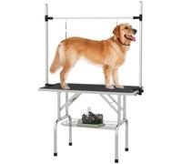 PawHut Mesa de Peluquería para Mascotas Mesa de Aseo Plegable con Estante de Almacenamiento Estructura Acero Altura Ajustable 20-80 cm 107x60x170 cm Negro