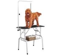 PawHut Mesa Plegable de Aseo para Perros con Brazo Ajustable, Goma Antideslizante, Borde de aleación de Aluminio, 94,5 x 55 x 81 cm, Color Negro