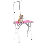 PawHut Mesa plegable de aseo para perros de 32 pulgadas, mesa de belleza de secado de mascotas, parte superior de goma ajustable con brazo fijo, color rosa