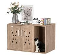 PawHut Mueble Arenero para Gatos 3 en 1 Nido Mesa Auxiliar Caja de Arena para Gatos con Puertas Estera para Rascar y Compartimento para Salón Dormitorio 80x48x50,5 cm Marrón