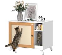 PawHut Mueble Arenero para Gatos Caja de Arena con Puerta con Almohadilla para Rascar y Compartimento Arenero para Gatos para Salón Dormitorio 77x50x63 cm Blanco