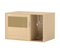 PawHut Mueble Arenero para Gatos, Caja de Arena para Gatos con Almohadilla para Rascar y Puerta de Ratán, Mesa Auxiliar para Salón, Dormitorio, 80x50x50 cm, Roble
