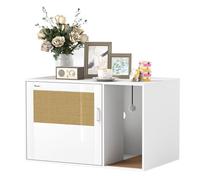 PawHut Mueble Arenero para Gatos, Caja de Arena para Gatos con Almohadilla para Rascar y Puerta de Ratán, Mesa Auxiliar para Salón, Dormitorio, 80x50x50 cm, Blanco