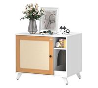PawHut Mueble Arenero para Gatos Caja de Arena con Puerta con Almohadilla para Rascar y Compartimento Arenero para Gatos para Salón Dormitorio 77x50x63 cm Blanco