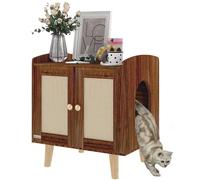 PawHut Mueble Arenero para Gatos Caja de Arena para Gatos Mesa Auxiliar con Puertas con Esteras de Sisal Patas de Madera para Salón Dormitorio 55x43x59,6 cm Marrón