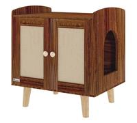 PawHut Mueble Arenero para Gatos Caja de Arena para Gatos Mesa Auxiliar con Puertas con Esteras de Sisal Patas de Madera para Salón Dormitorio 55x43x59,6 cm Marrón