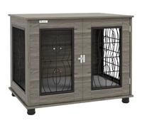 PawHut Mueble Jaula Perro con cojín para Perros medianos 80x56x63cm Gris | Puerta con cerradura, jaula metal para interior, casa perro hasta 20 kg, mesa auxiliar