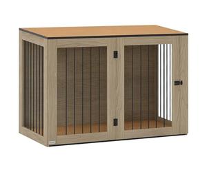 PawHut Muebles Jaula para Perros, Jaula para Perros con Puerta y Ventana, Mesa Auxiliar para casa, caseta para Perros Grandes de Menos de 30 kg, Acero, 106 x 60 x 76 cm, Roble