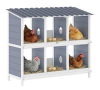 PawHut Nido de pollo de madera con 6 compartimentos, 2 perchas resistentes a la intemperie con techo de PET elevado nido de aves de corral para pequeños animales 102 x 50 x 91 cm, color gris