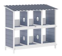 PawHut Nido de puesta para gallinas, nido elevado de madera con 6 compartimentos y 4 perchas para establo de pequeños animales 102 x 50 x 91 cm, Gris