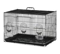 PawHut Jaula para Pájaros 60x41x41 cm Pajarera de Metal con Comederos 2 Perchas 3 Puertas y Asa de Transporte Pájaros Pequeños Negro Aosom España